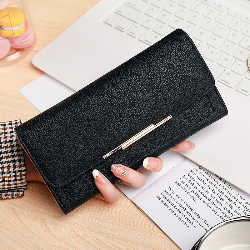 Damen Tri-Fold Geldbörse ⎜ Elegantes Portemonnaie mit Litchi-Prägung und viel Stauraum