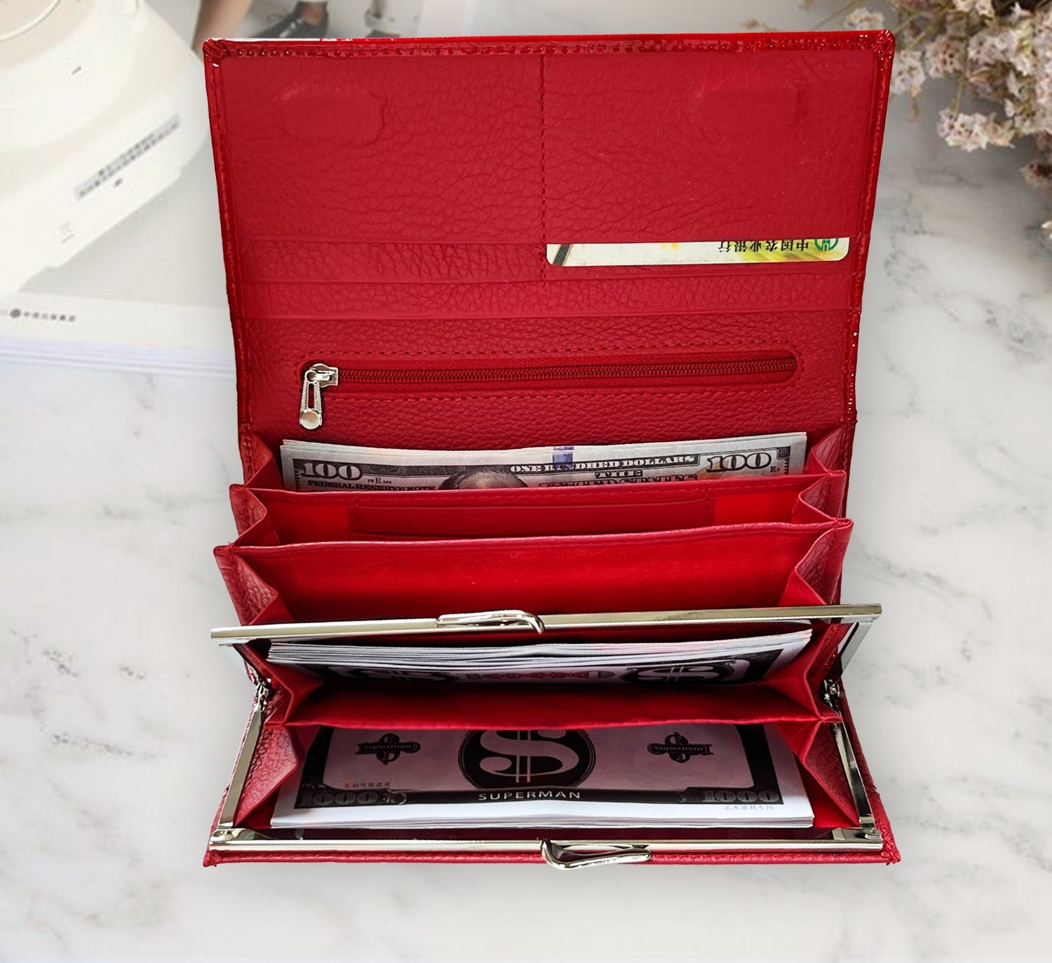 Damen Geldbörse in Krokodiloptik ⎜ Elegante Clutch in Rot mit viel Platz für Karten, Scheine und Münzen