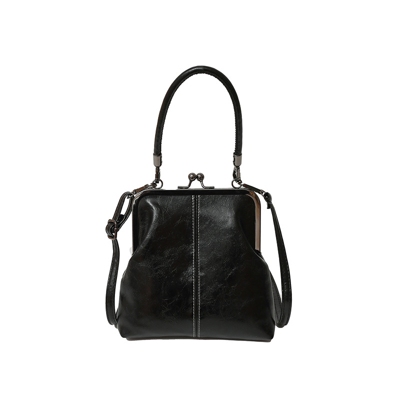 Damen Handtasche im Vintage-Look ⎜ Elegante Umhängetasche mit Bügelverschluss und Kompakter Schalenform