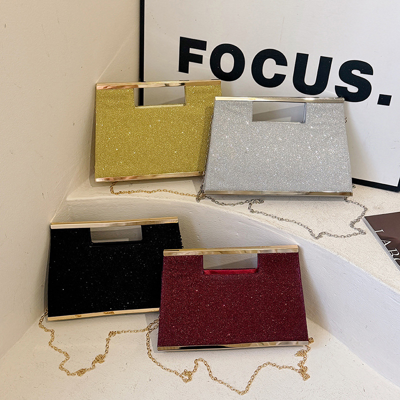 Abendtasche für Damen ⎜ Elegante Glitzertasche mit Metallgriff und Kettenriemen für Party und Event
