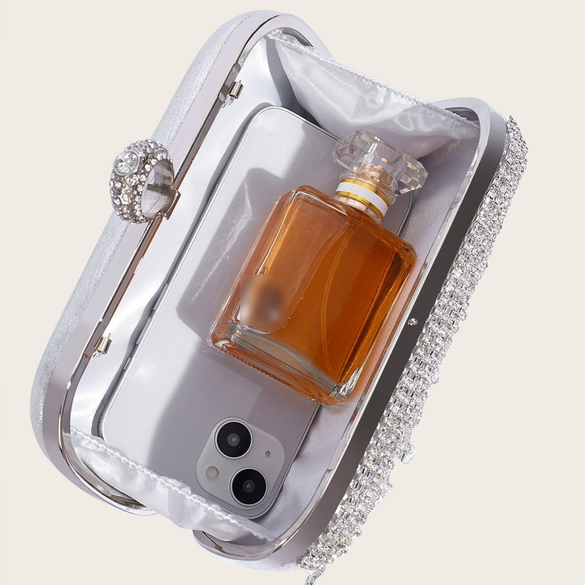 Clutch für Damen ⎜ Elegante Abendtasche mit Strassfransen und Ringverschluss für Hochzeit und festliche Anlässe