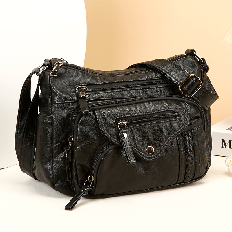 Schultertasche für Damen ⎜ Modische Umhängetasche aus weichem Kunstleder mit geflochtenem Detail und viel Stauraum