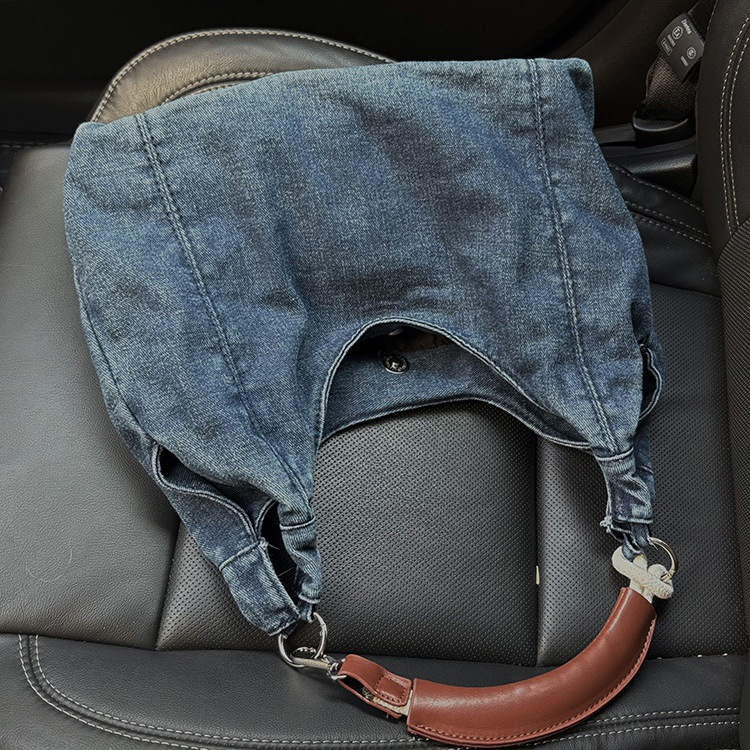 Casual Schultertasche für Damen ⎜ Stilvolle Handtasche aus Denim mit elegantem Ledergriff