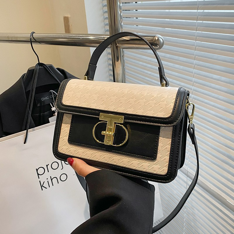 Umhängetasche für Damen ⎜ Kleine Schultertasche in Kastenform mit Drehverschluss und elegantem Zweifarbdesign