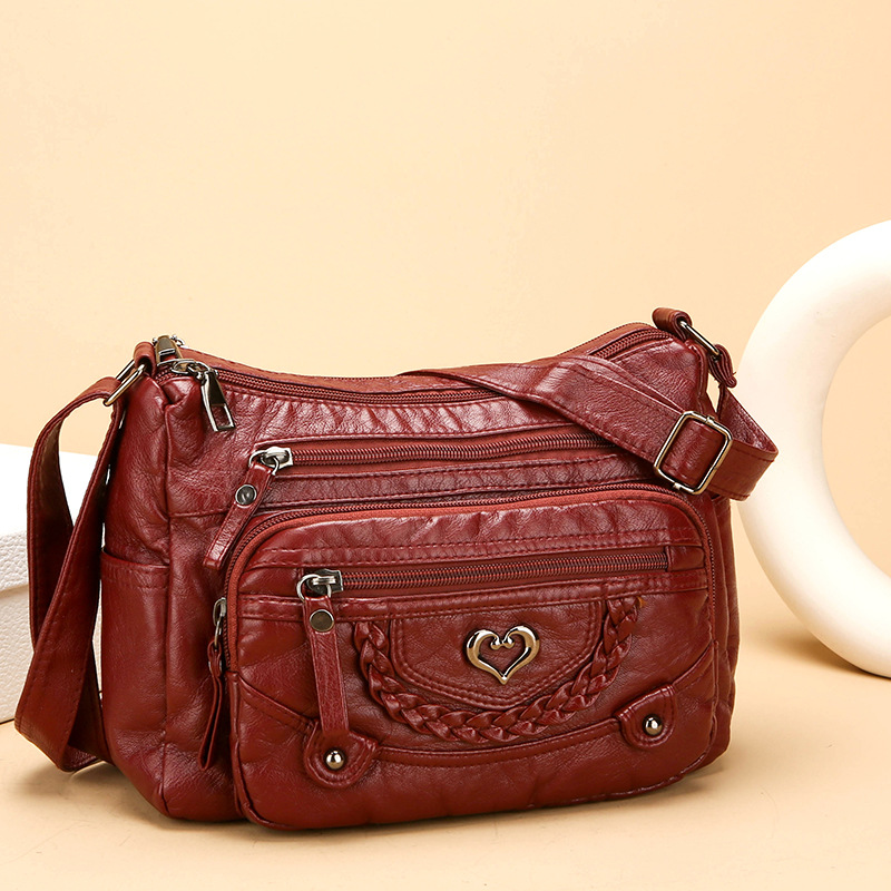 Schultertasche für Damen ⎜ Modische Umhängetasche mit Herzdetail und mehreren Reißverschlussfächern
