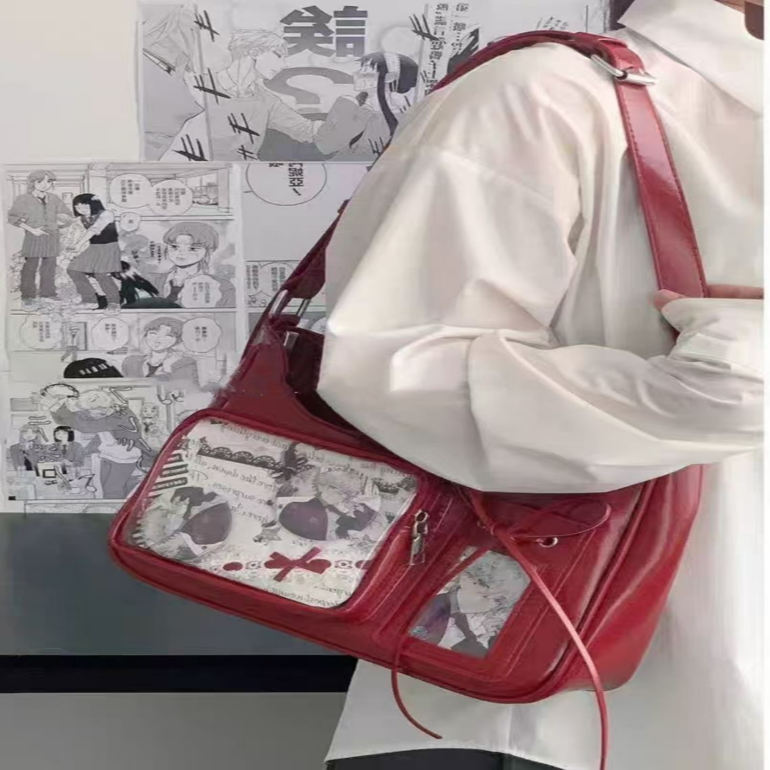 Schultertasche für Damen ⎜ Transparente Umhängetasche mit Sichtfenster zur Personalisierung und Deko-Anhängern
