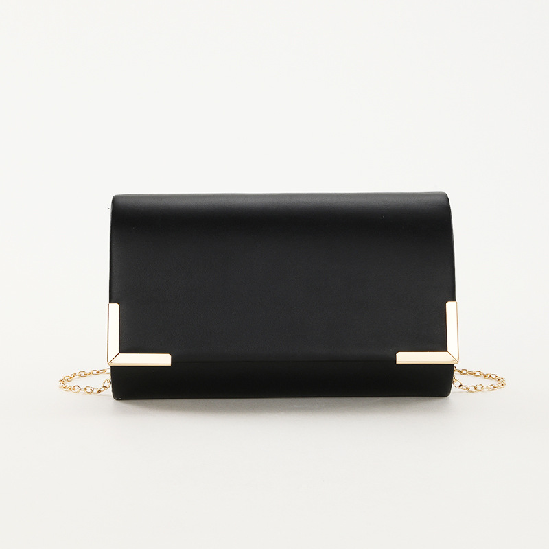 Elegante Damen Clutch Tasche ⎜ Schlichte Abendtasche mit Metall-Ecken und Kettenriemen