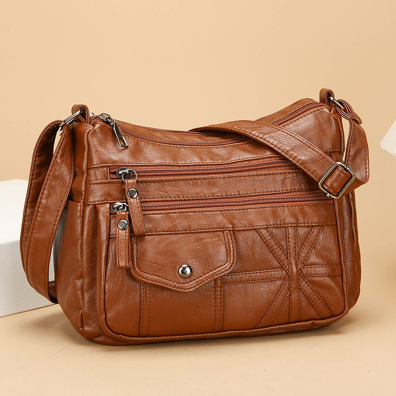Schultertasche für Damen ⎜ Weiche Umhängetasche aus Kunstleder mit vielen Fächern und großem Stauraum