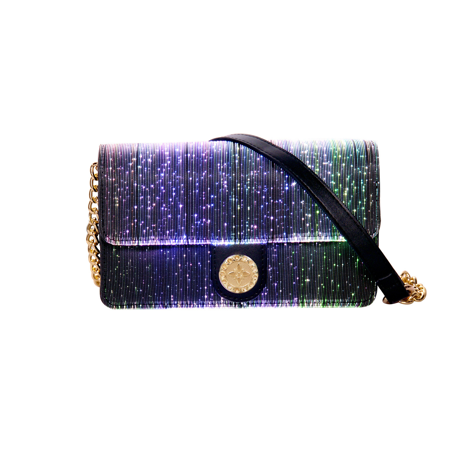 Umhängetasche für Damen ⎜ Leuchtende Clutch mit Kettenriemen und LED-Effekt für Party und besondere Anlässe