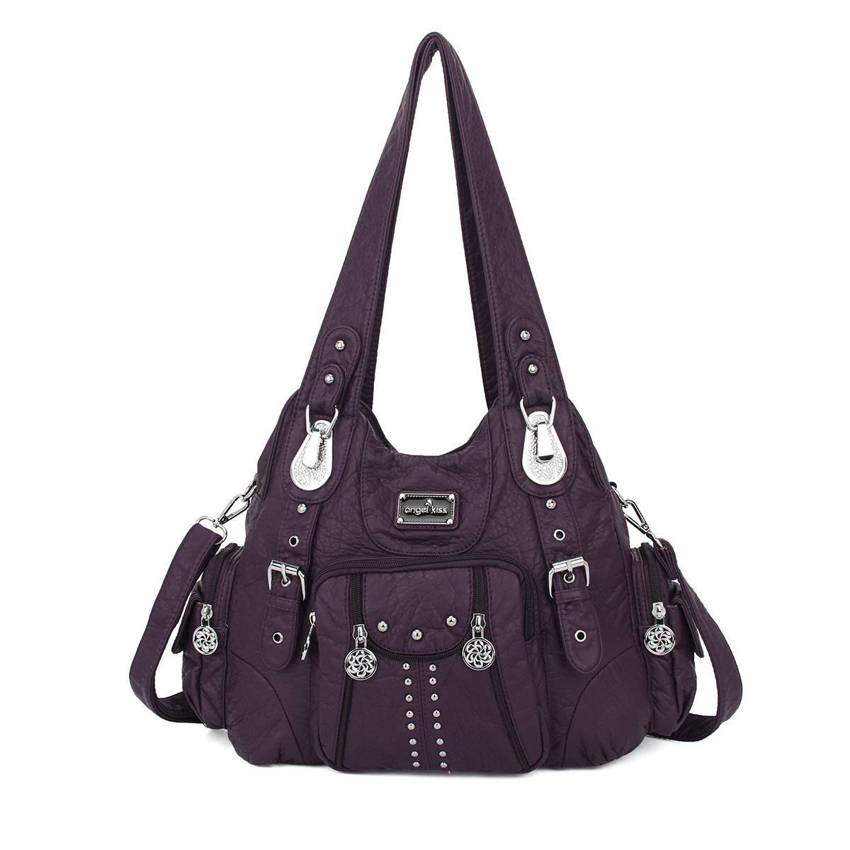 Damen Schultertasche mit Zieranhängern ⎜ Modisches Design mit praktischen Außentaschen und verstellbarem Gurt