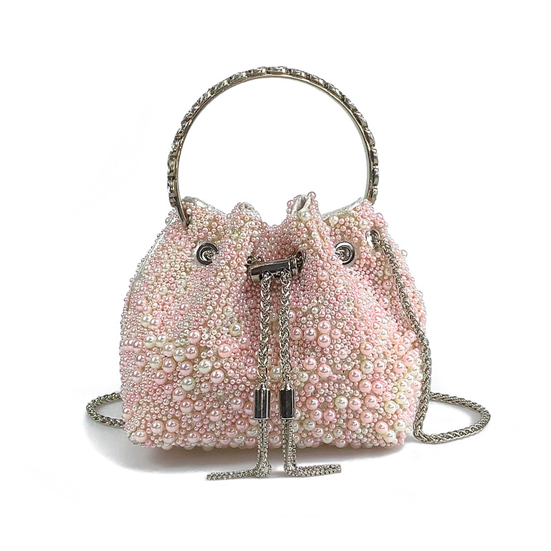 Damen Perlen-Beuteltasche ⎜ Elegante Umhängetasche mit Kordelzug für festliche Anlässe und besondere Events