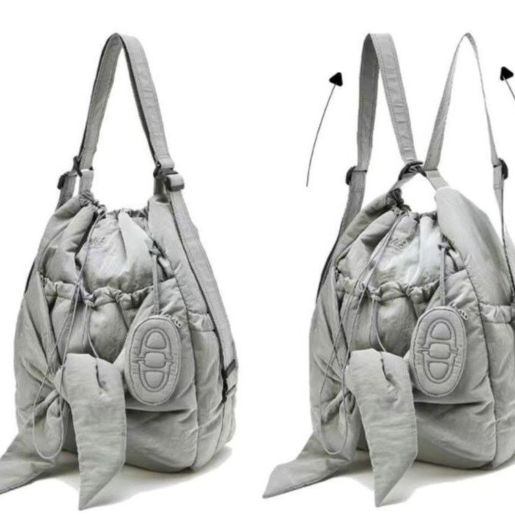 Damen Freizeittasche mit Schleife ⎜ Stylische Schultertasche mit Kordelzug und weichem Stoff für Alltag