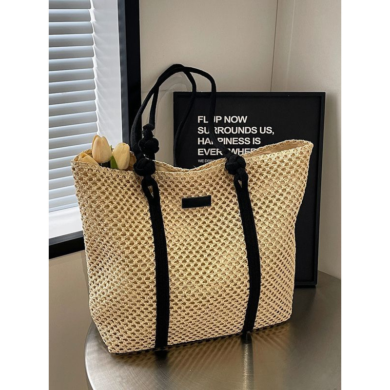 Strandtasche für Damen ⎜ Geräumige Umhängetasche aus Strickmaterial für Alltag und Urlaub
