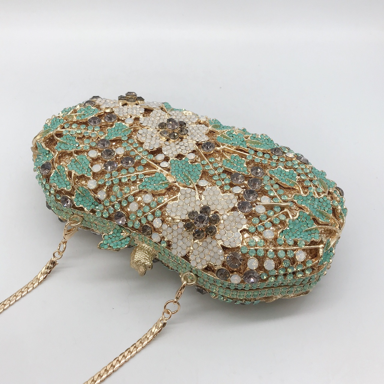 Abendtasche für Damen ⎜ Elegante Clutch mit Blumenmuster und Strass für Hochzeit, Gala oder Party