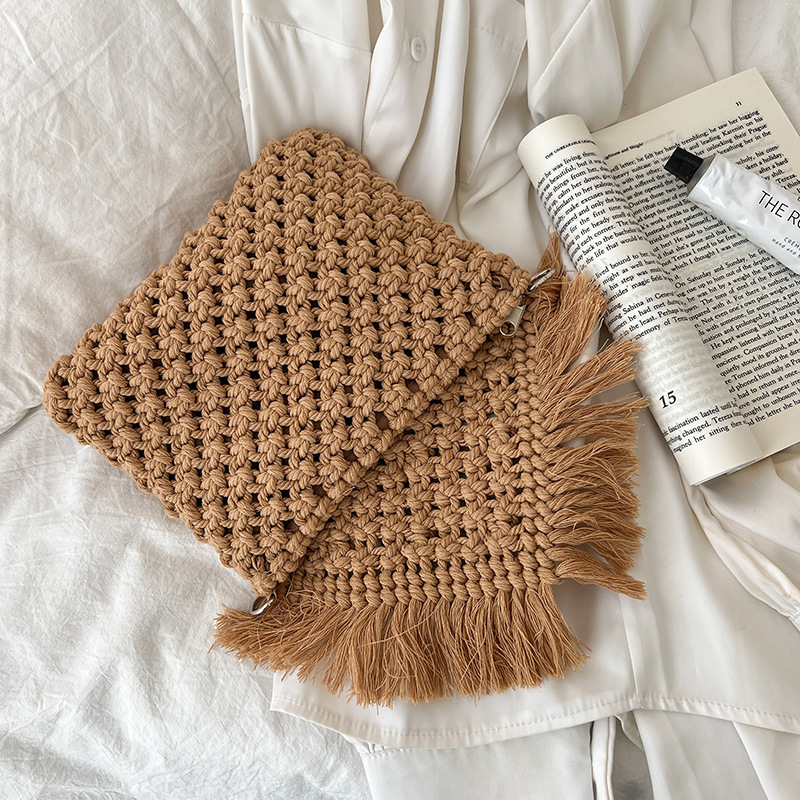 Woven Umhängetasche für Damen ⎜ Handgefertigte Baumwolltasche mit Fransen-Design und verstellbarem Träger
