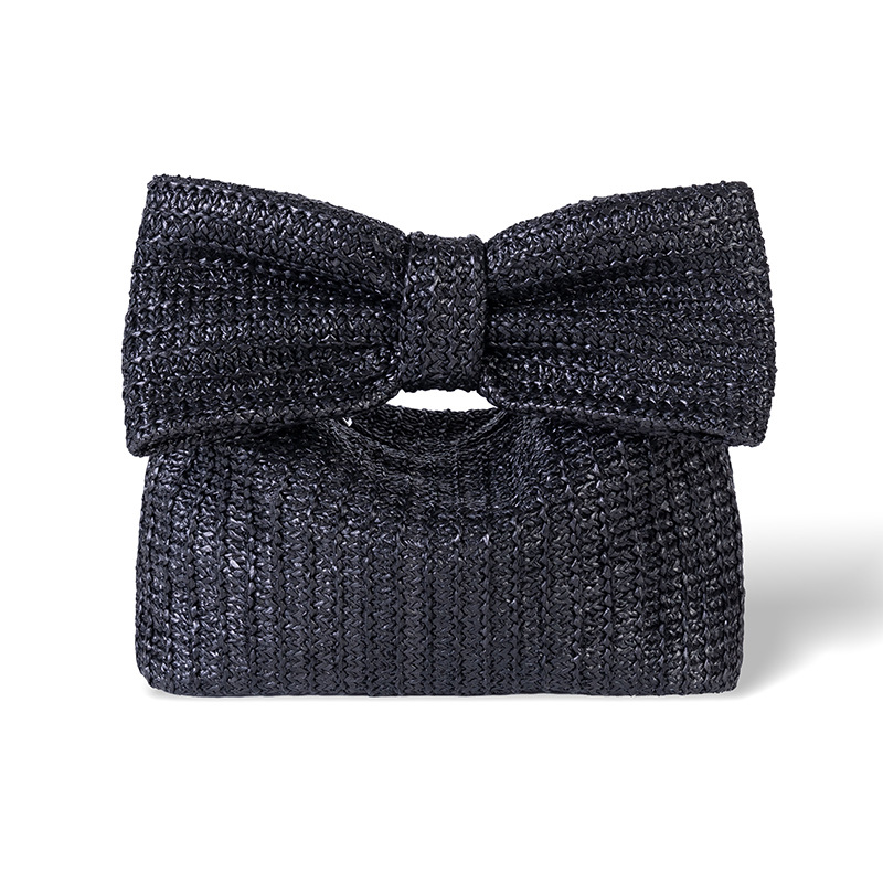 Elegante Clutch für Damen ⎜ Handgefertigte Strohtasche mit dekorativem Schleifen-Design