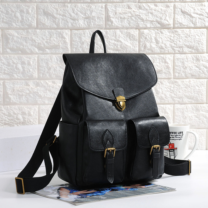 Damen Rucksack aus Echtleder ⎜ Vintage-Look mit Schnallenfächern und verstellbaren Schulterriemen für den Alltag