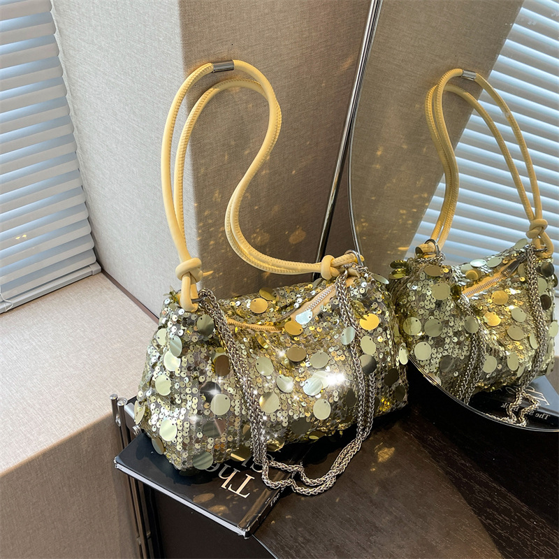 Abendtasche für Damen ⎜ Elegante Umhängetasche mit Pailletten und Kette für festliche Anlässe und Partys