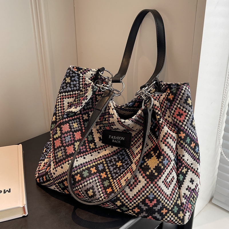 Shopper Tasche für Damen ⎜ Geräumige Schultertasche mit Ethno-Muster für Schule, Büro oder Freizeit