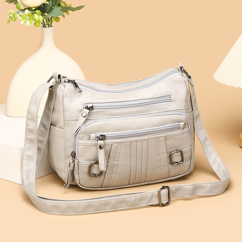 Umhängetasche für Damen ⎜ Vielseitige Schultertasche im Retro-Stil mit Reißverschlüssen und Schnallendetails