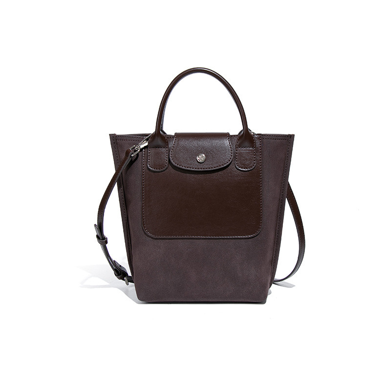 Damentasche mit Schulterriemen ⎜ Stylische Beuteltasche aus Wildleder mit Kontrastnähten und viel Stauraum
