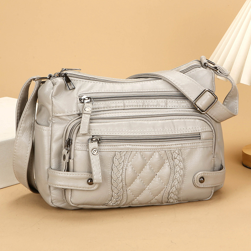 Schultertasche für Damen ⎜ Weiche Umhängetasche mit Steppdesign und vielen praktischen Reißverschlussfächern