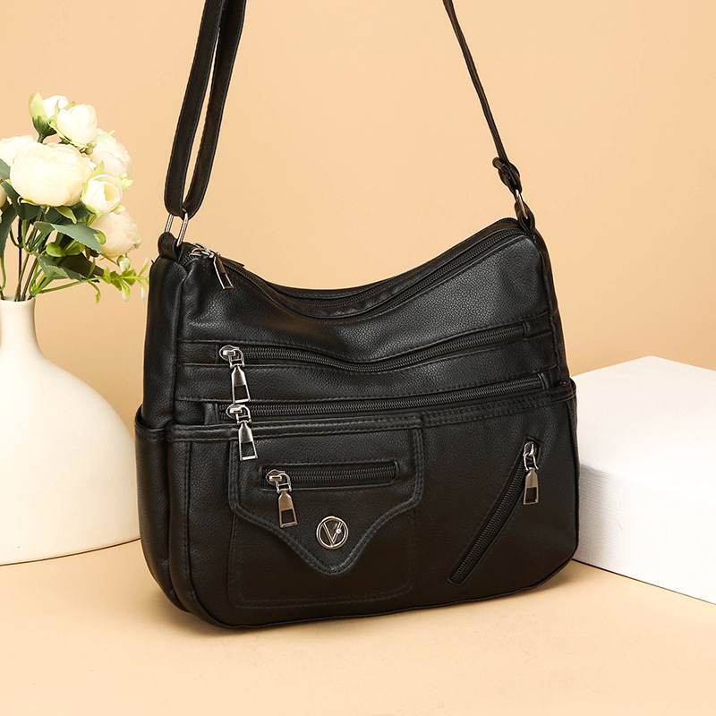 Umhängetasche für Damen ⎜ Schlichte Schultertasche mit mehreren Reißverschlussfächern für Alltag und Freizeit