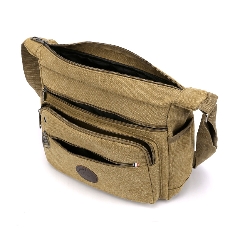 Umhängetasche für Herren ⎜ Robuste Canvas-Schultertasche mit Reißverschlussfächern für Alltag und Freizeit