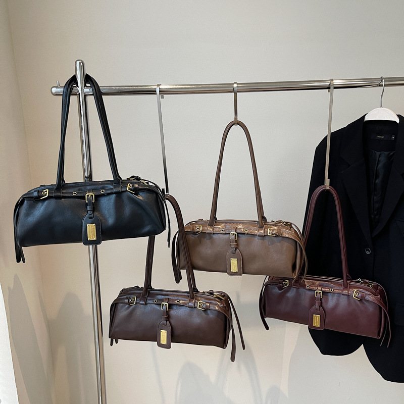 Damen Handtasche ⎜ Schmale Retro-Schultertasche mit Langen Henkeln