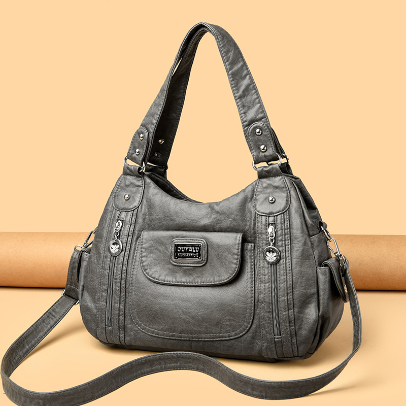 Damen Schultertasche aus Kunstleder ⎜ Modische Vintage-Tasche mit Viel Stauraum und Abnehmbarem Gurt
