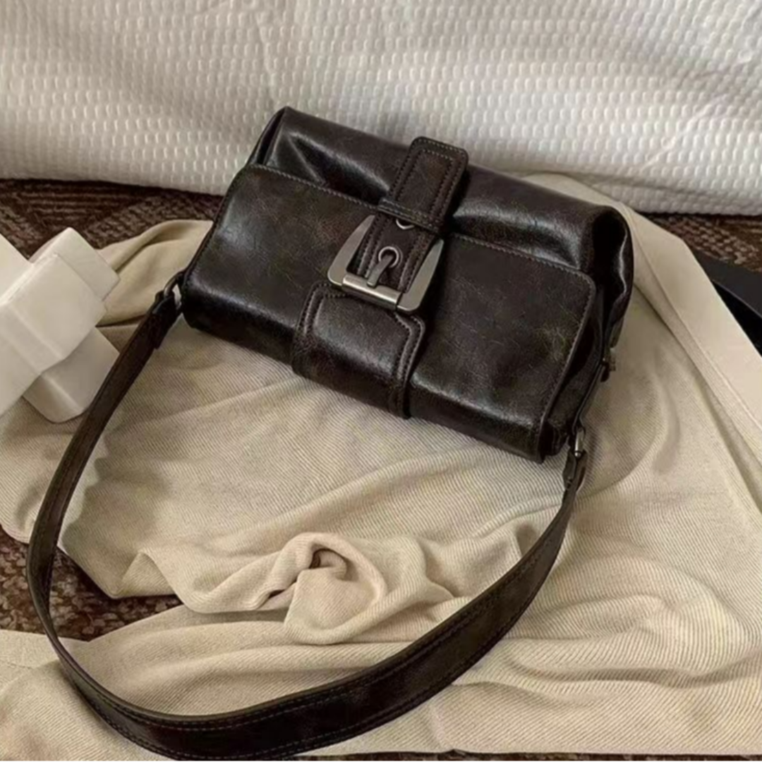Damen Schultertasche ⎜ Stilvolle Umhängetasche mit Vintage Look und Praktischem Schnallenverschluss