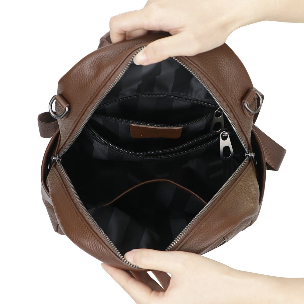 Damen Rucksack aus Echtleder ⎜ Kompakter Cityrucksack mit großer Kapazität und Reißverschlussfächern für Alltag und Reisen