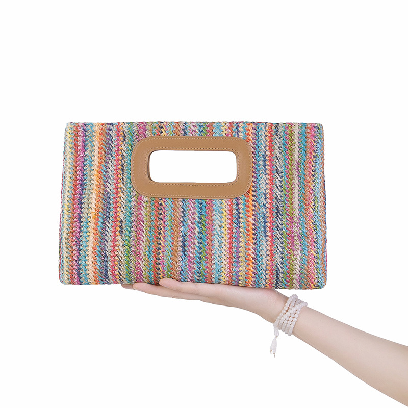 Damen Clutch aus Strohgeflecht ⎜ Sommerliche Handtasche mit Griff und abnehmbarer Kette für Urlaub und Events