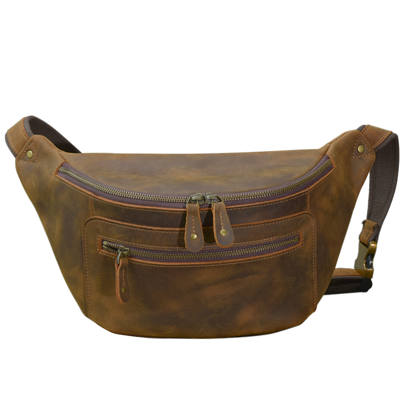 Bauchtasche aus Leder für Herren ⎜ Robuste Umhängetasche im Retro-Stil mit viel Stauraum für Alltag und Reisen