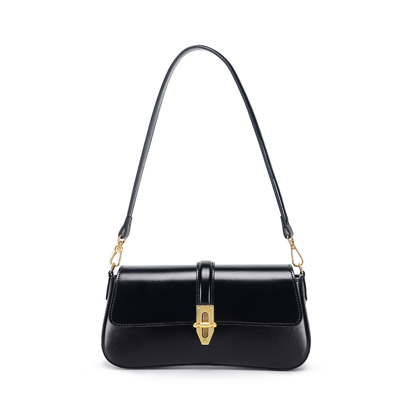 Umhängetasche für Damen ⎜ Elegante Baguette-Bag aus Leder mit Schulterriemen und sicherem Verschluss
