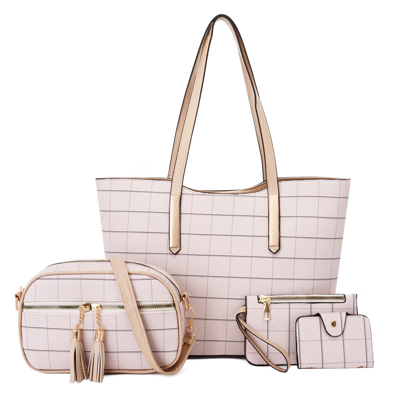 Vierteiliger Taschen-Set für Damen ⎜ Stylische Handtasche im karierten Design