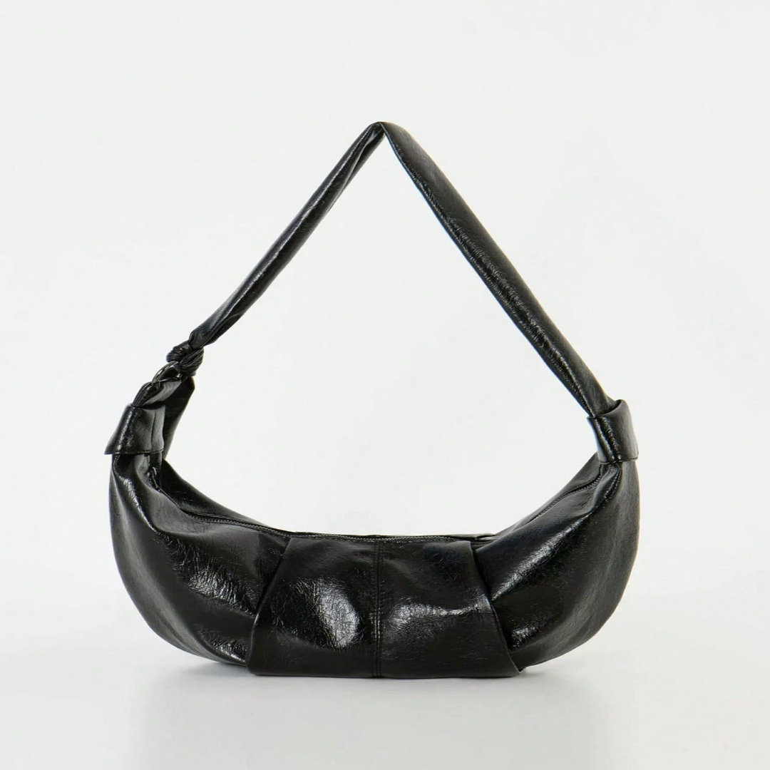 Schultertasche für Damen ⎜ Retro Croissant-Bag aus Faltleder mit Knoten-Detail und viel Stauraum für Alltag und Ausgehen