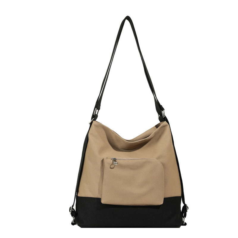 Umhängetasche für Damen ⎜ Leichte Canvas-Schultertasche im Zweiton-Design mit Fronttasche für Reisen und Alltag