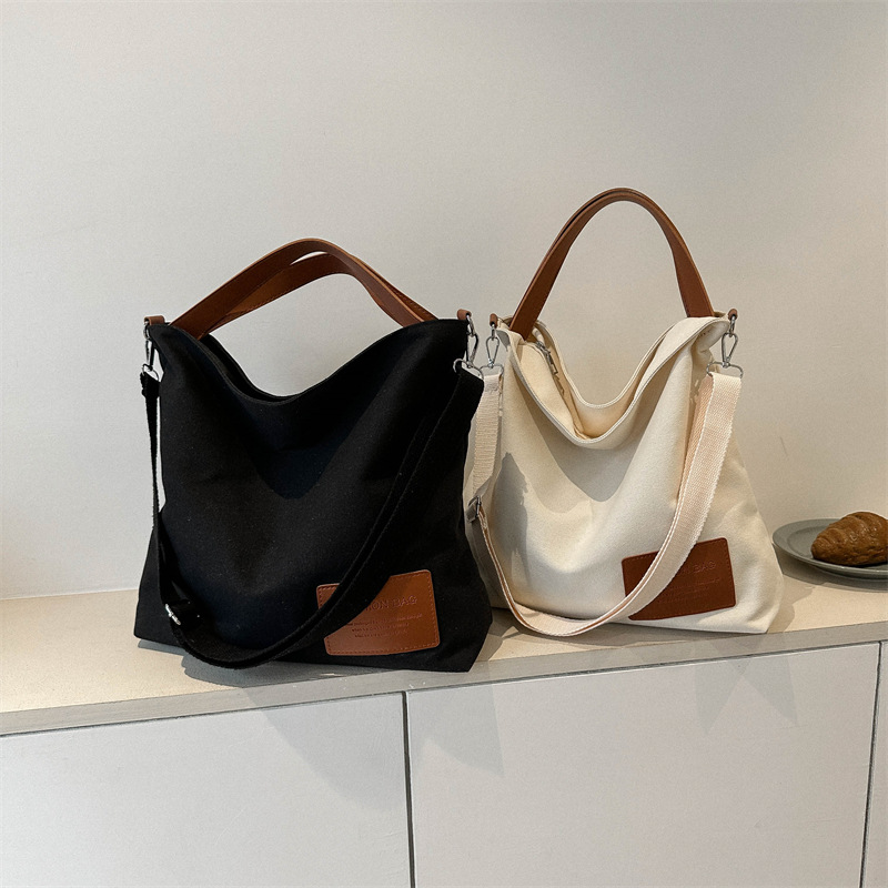 Canvas Tasche für Damen ⎜ Schlichte Schultertasche mit Griff und Riemen für Alltag, Freizeit und Stadtbummel