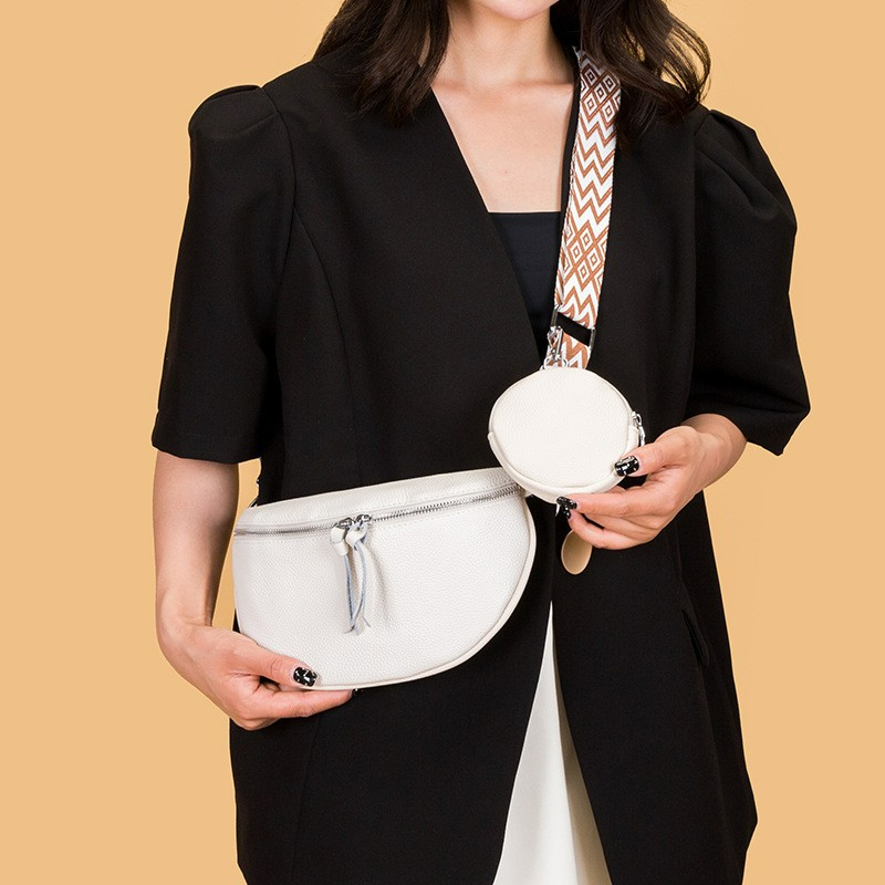 Bauchtasche für Damen ⎜ Modische Crossbody Tasche aus Leder mit breitem Gurt für Reisen und Alltag