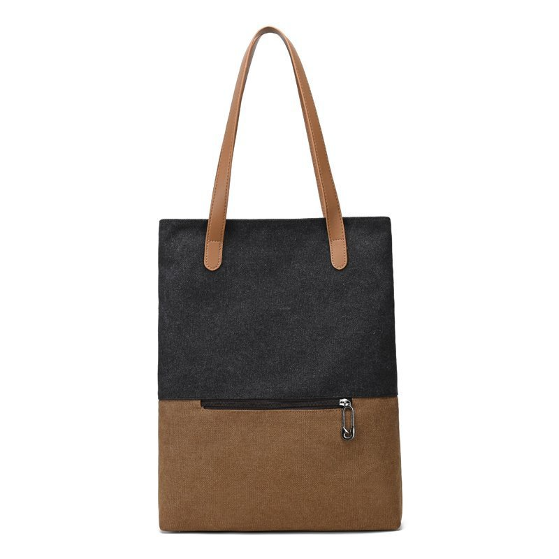 Shopper Tasche für Damen aus Canvas ⎜ Robuste Tragetasche im Retro-Stil mit Reißfach für Alltag, Uni und Freizeit
