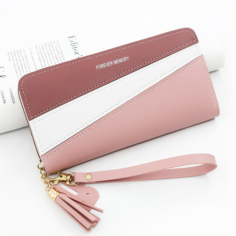 Damen Geldbörse in Langformat ⎜ Stylische Brieftasche mit Farbkontrast und Handschlaufe für Karten und Münzen