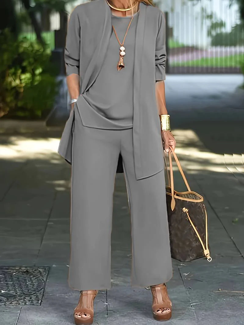 Danna - Lässiges Dreiteiliges Set Aus Strickjacke Und Langer Hose