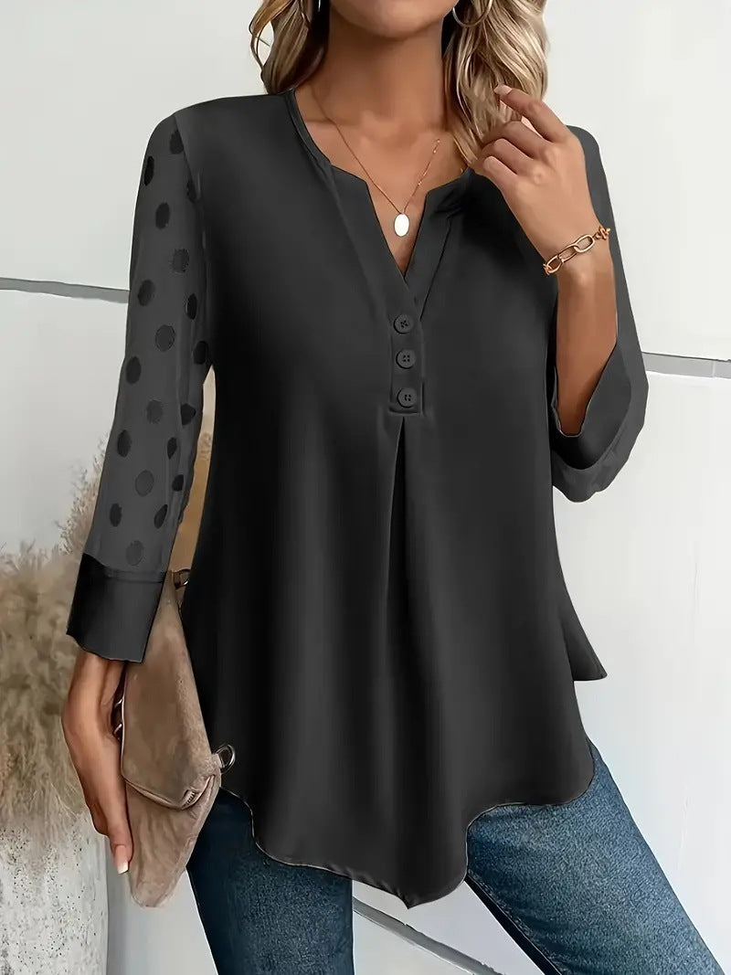 Luisa - Elegantes Langarm-top Mit Gekerbtem Ausschnitt
