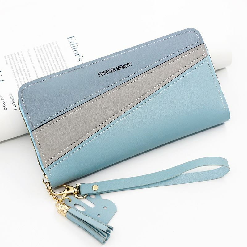 Damen Geldbörse in Langformat ⎜ Stylische Brieftasche mit Farbkontrast und Handschlaufe für Karten und Münzen