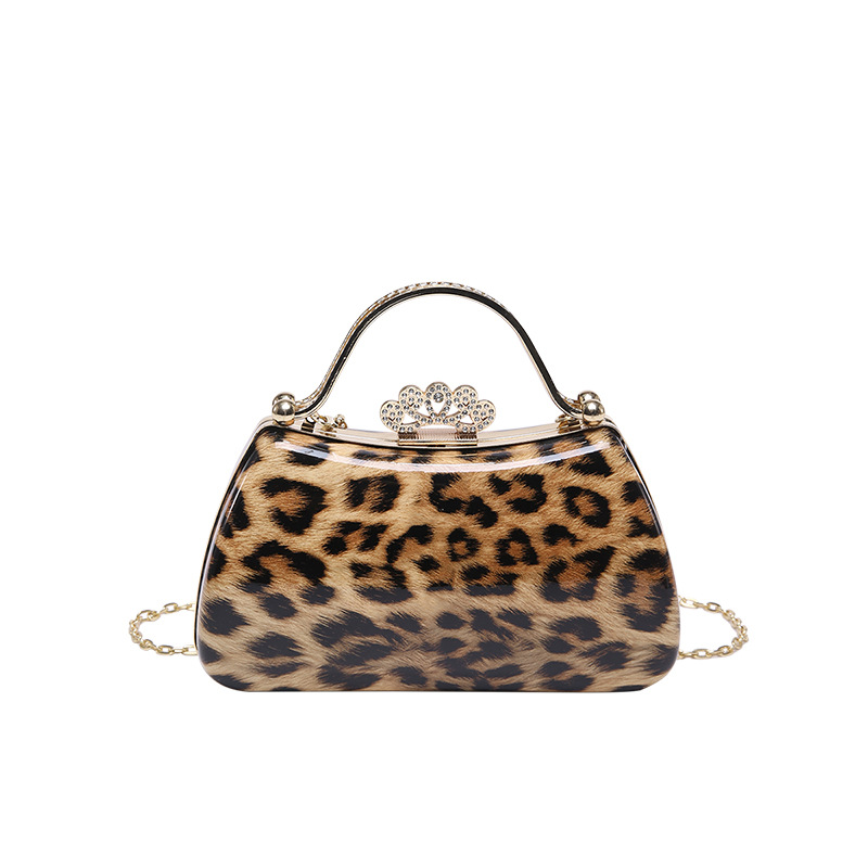 Abendtasche für Damen ⎜ Retro Clutch mit Leopardenmuster und Kettenriemen für elegante Auftritte