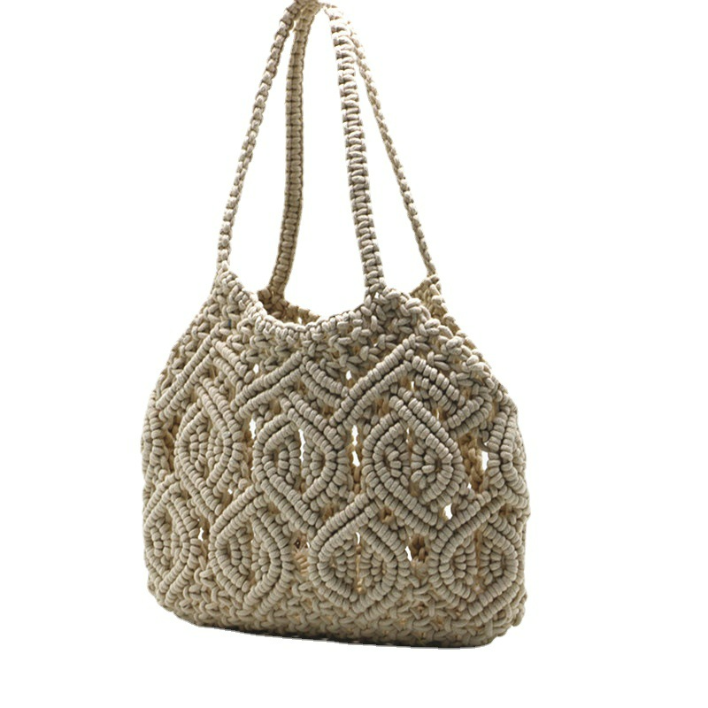 Shopper Tasche für Damen ⎜ Handgewebte Schultertasche aus Baumwollseil mit Boho-Design für Alltag und Strand