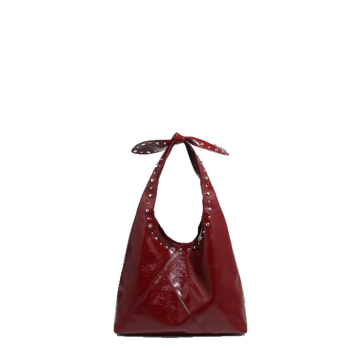 Damen Schultertasche Mit Nieten Und Schleifen ⎜ Stylische Bucket Bag Mit Weichem Tragegriff