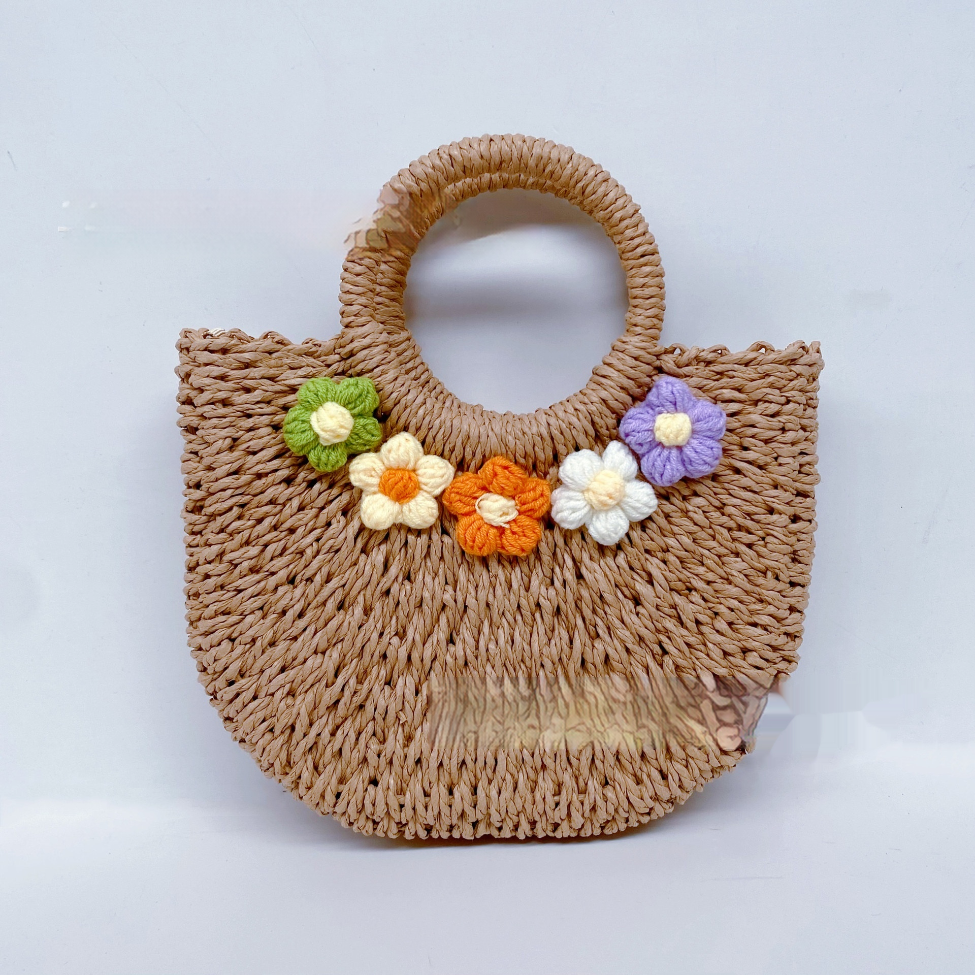 Strohtasche für Damen ⎜ Süßes Blumen-Design mit praktischem Henkel und Schultergurt