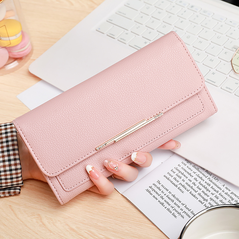 Damen Tri-Fold Geldbörse ⎜ Elegantes Portemonnaie mit Litchi-Prägung und viel Stauraum
